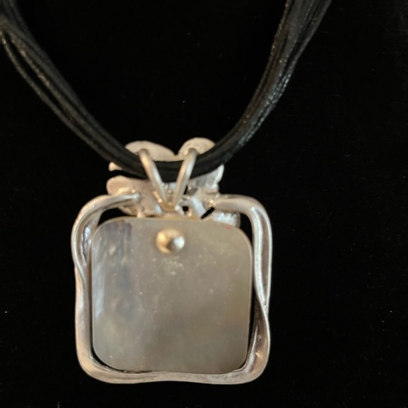 New Floral Choker Silver Pendant on Black Cord - Picture 5 of 7